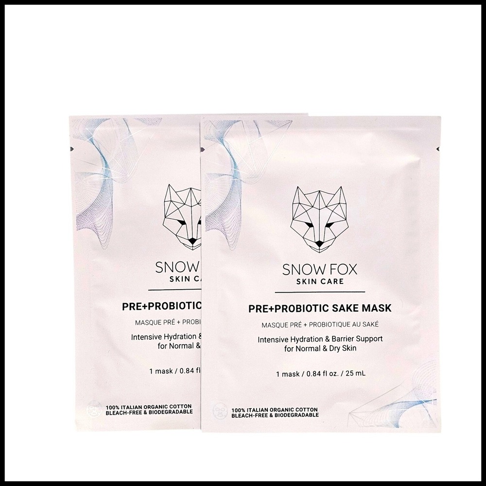 2 x Snow Fox Skin Care Pre+Probiotic Sake Mask Hydrating Barrier 0.84 fl oz